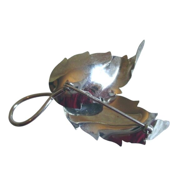 Vintage Krementz Brushed Silver Leaf Brooch Pin 2 3/8" - Picture 2 of 2